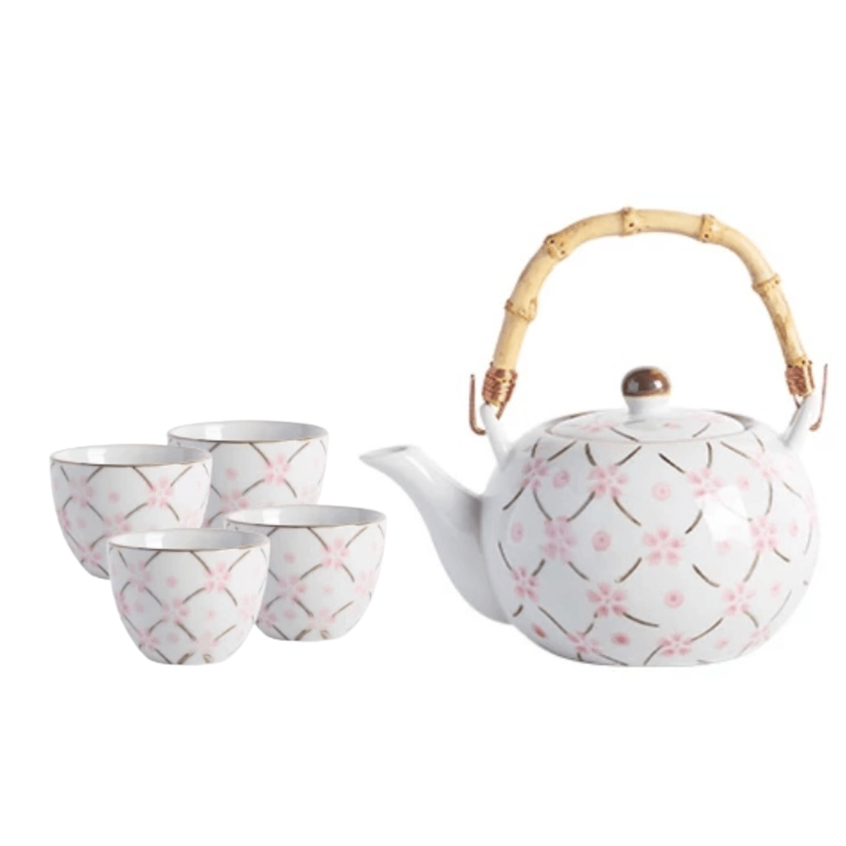 JDZ 4 cups 1 Tea pot pink Flower - J Mart