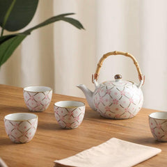 JDZ 4 cups 1 Tea pot pink Flower - J Mart